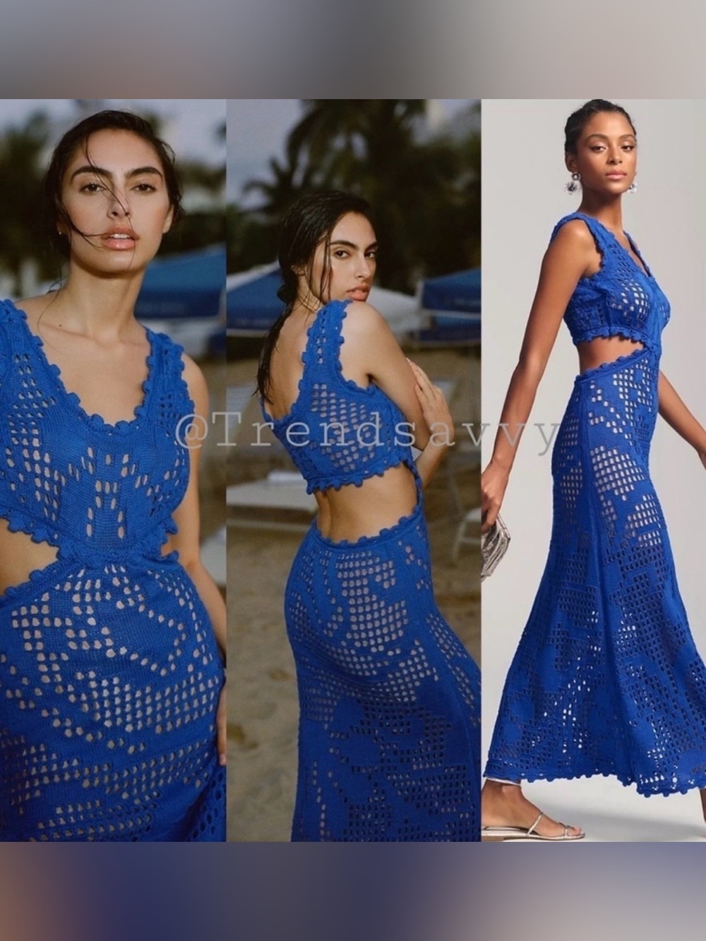 Anthropologie Cecilia Prado Blue Crochet Cutout Maxi Dress Resort Size XS NWT